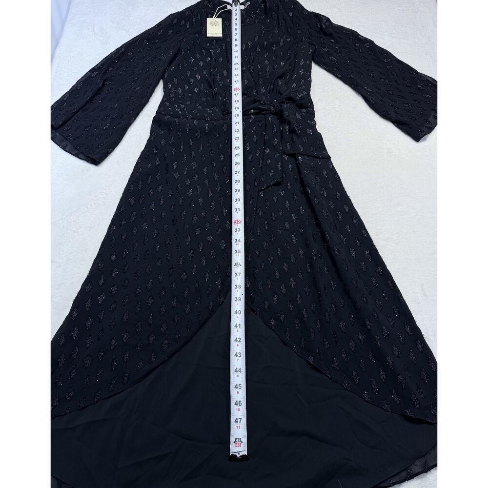 Ramy Brook Julie Metallic Wrap Dress Size 6 Black Shimmer High Low Midi NWT - Picture 6 of 14